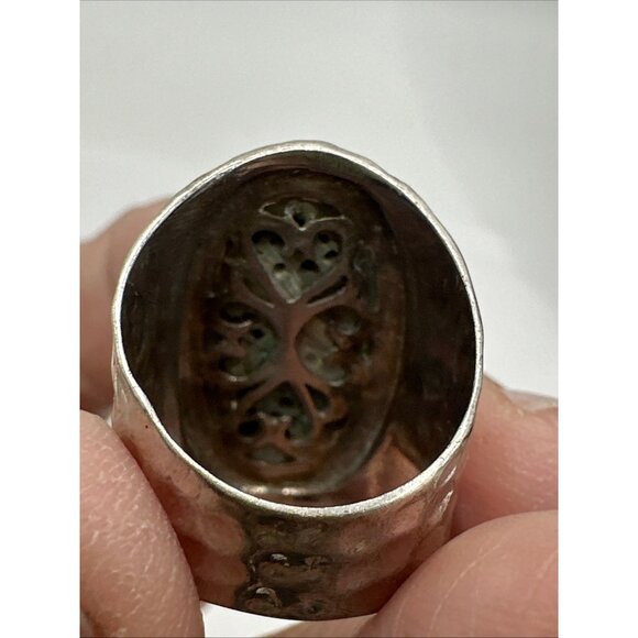 Abalone silver hammered ring size 5 signed 925 CFJ  Thai - Picture 7 of 9